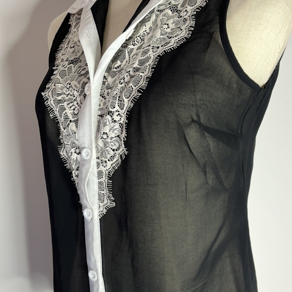 Valley girl black white laced sheer top - Picture 4 of 6